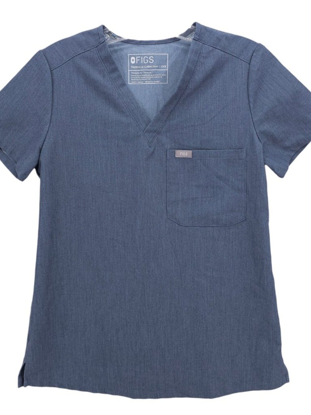 FIGS Catarina One-Pocket Scrub Top Technical Collection Blue Heather Denim XXS